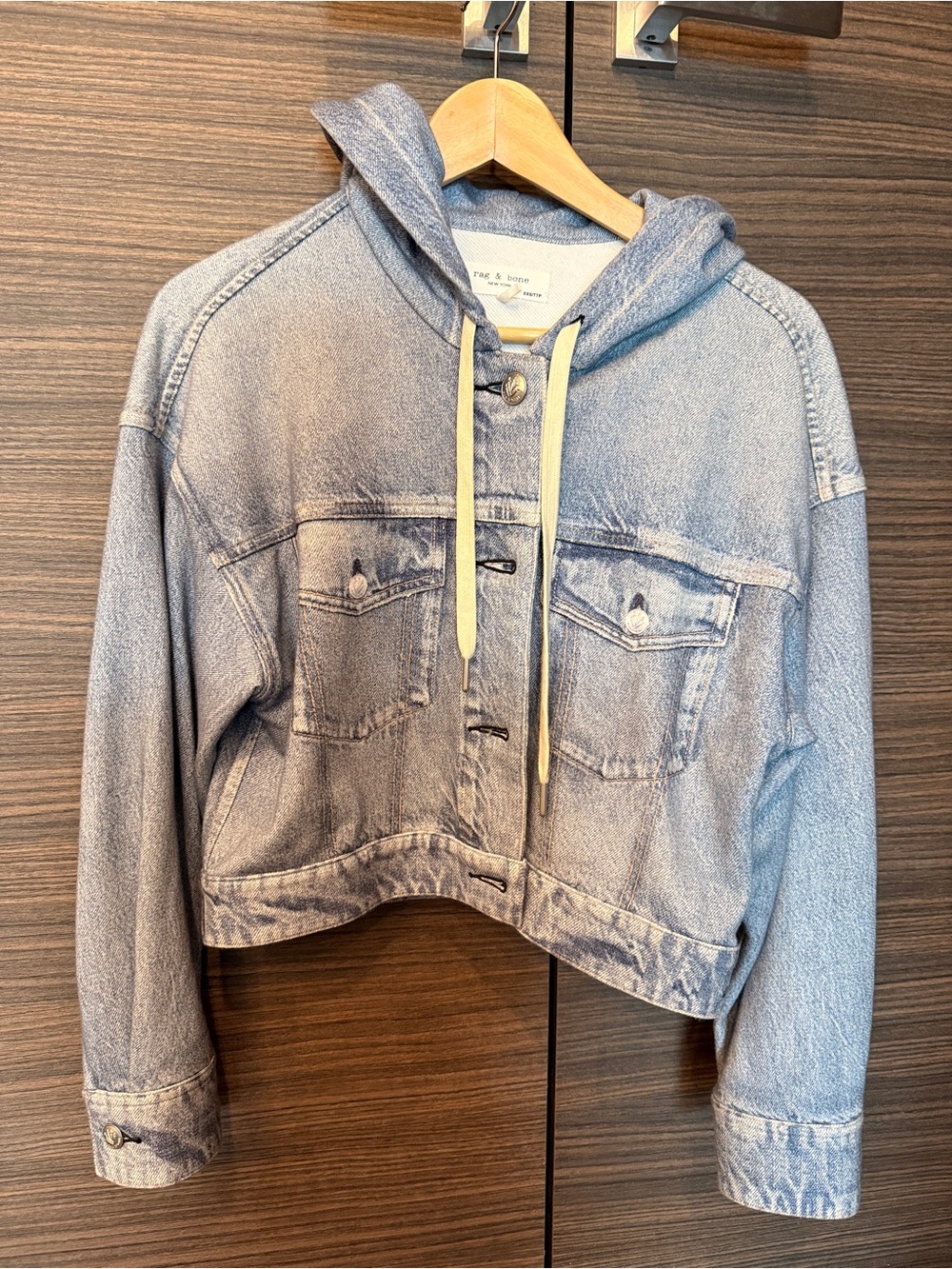 rag & bone Light Wash Denim Hooded Jacket with Contrast Drawstrings